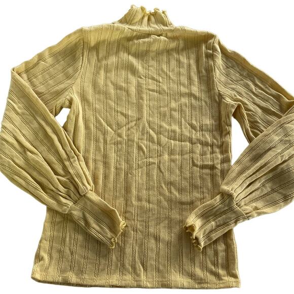 Essei Sweater Womens Small Yellow Turtleneck Lettuce Trum Rib Knit - Picture 3 of 7